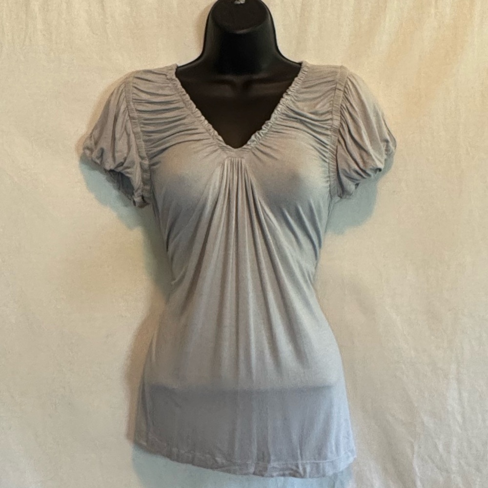F-40 By Artisan Gray Short Puffy Sleeve Pullover Blouse Size S